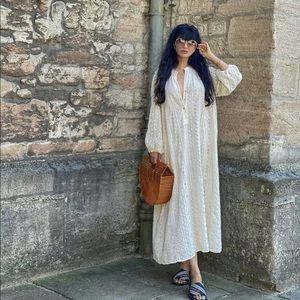 ZARA SS21 MIDI DRESS WITH CUTWORK EMBROIDERY ECRU 4786/110_SIZE L